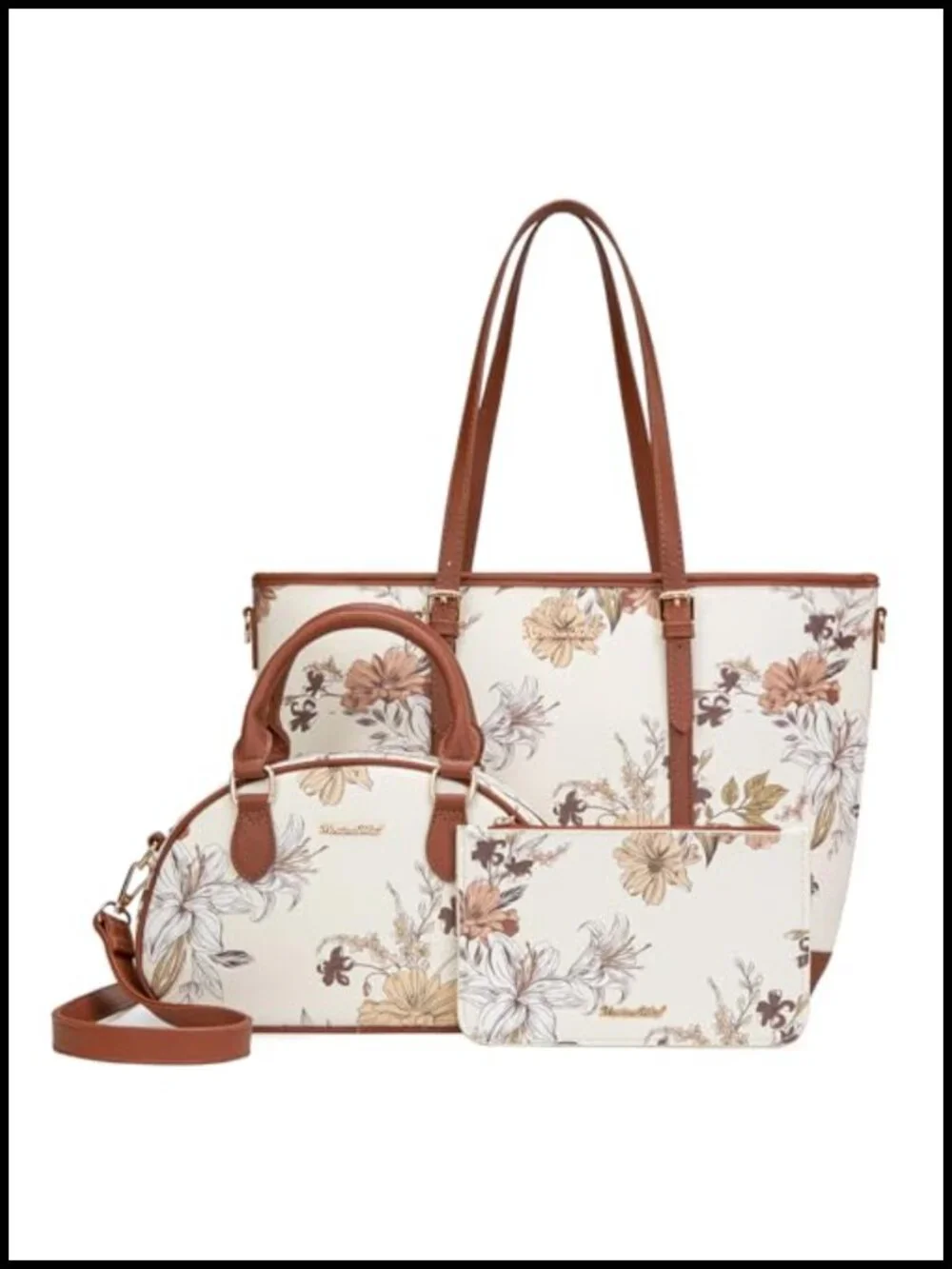 3-Piece Handbag Set Tote Crossbody Wallet Faux Leather Work Laptop Bag